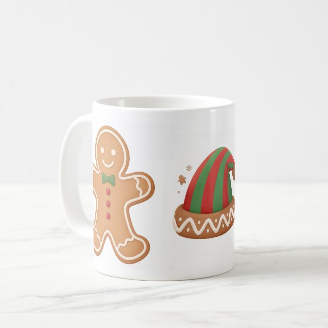 Festive Gingerbread & Elf Hat Christmas Mug (Front Left)