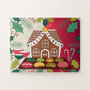 Festive Gingerbread House Christmas Candy Cottage Jigsaw Puzzle