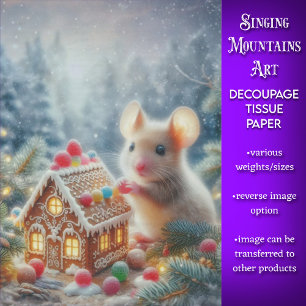 Festive Gingerbread House & Cute Mouse Decoupage Tissue Paper