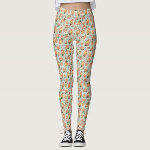 Festive Gingerbread House Pattern Mint Christmas Leggings
