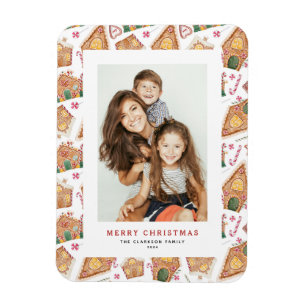 Festive Gingerbread House White Photo Christmas Magnet