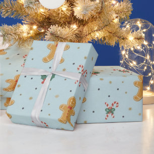 Festive Gingerbread Man and Candy Cane Wrapping Pa Paper