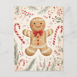 Festive Gingerbread Man Christmas Greeting Postcard
