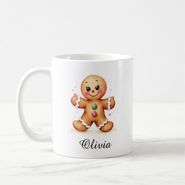 Festive Gingerbread Man Custom Name Mug (Left)