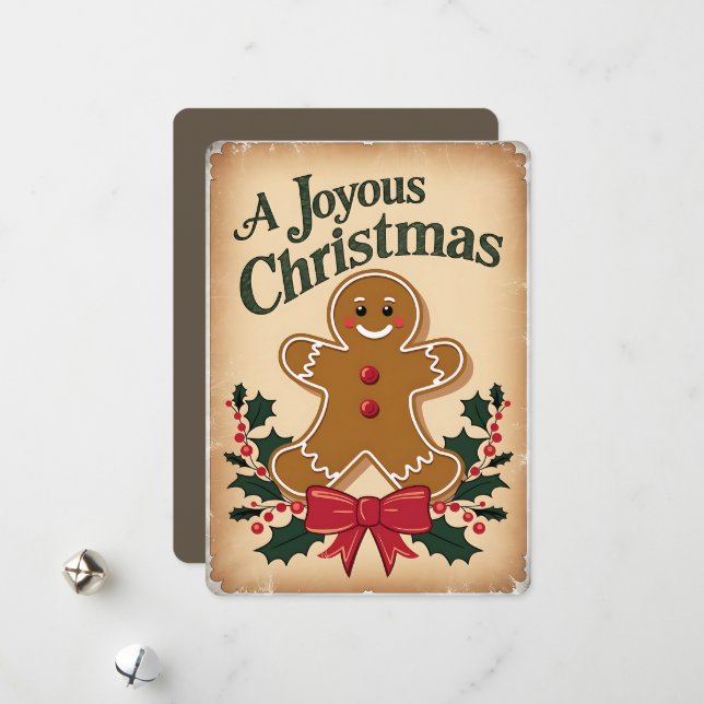 Festive Gingerbread Man Holiday Card (Front/Back In Situ)