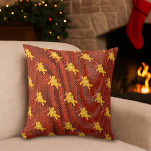 Festive Gingerbread Man & Knit Pattern Christmas Cushion