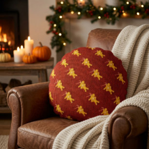 Festive Gingerbread Man & Knit Pattern Christmas Round Cushion