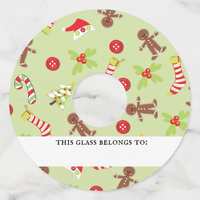 Festive Gingerbread Men Christmas Holiday Wine Glass Tag (Front)