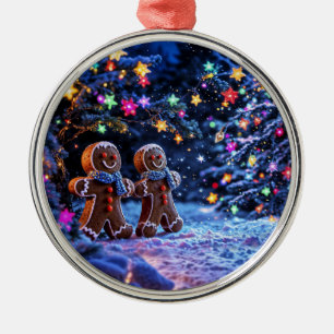 Festive gingerbread men snow fantasy metal tree decoration