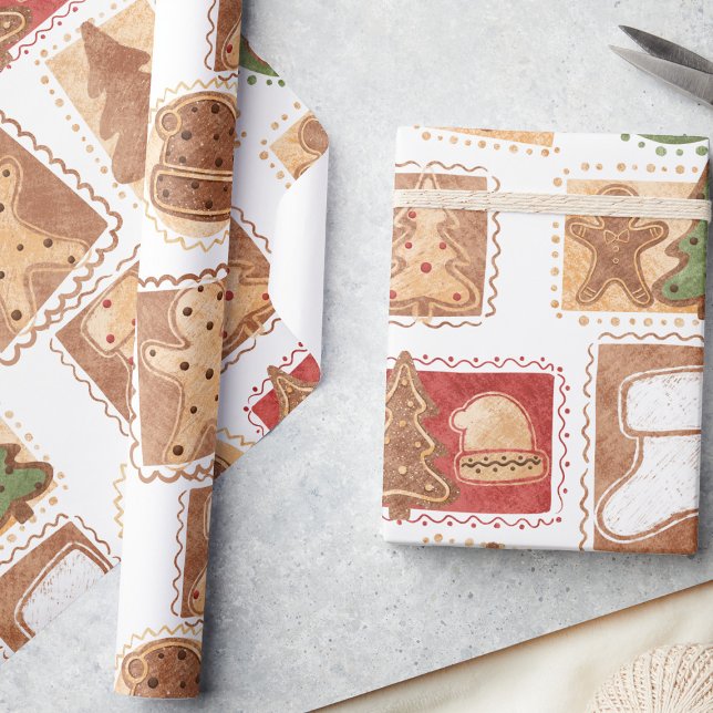  Festive Gingerbread Postage Stamp Motif  Wrapping Paper (Creator Uploaded)