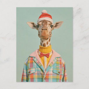 Festive Giraffe in Colourful Holiday Style Postcard