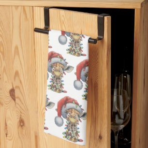 Festive Giraffe Tea Towel
