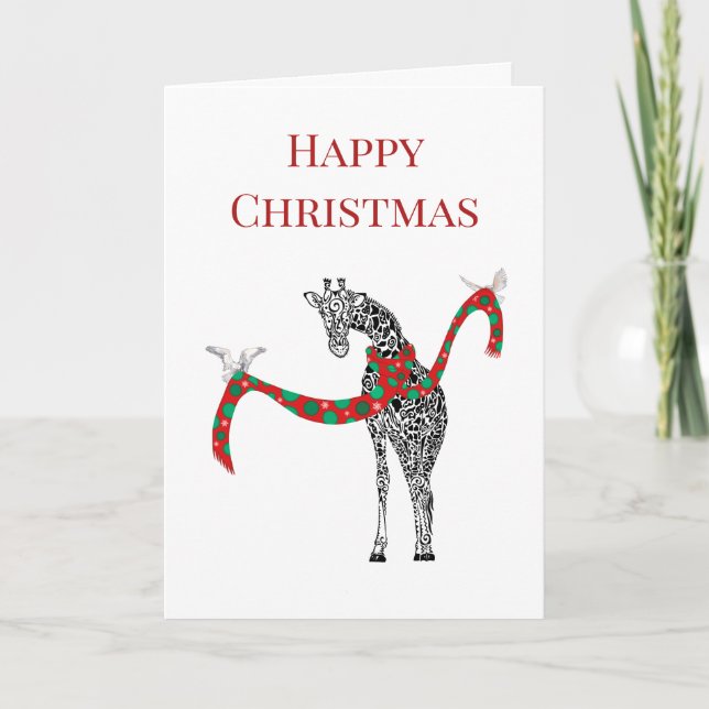 Festive Giraffe with Christmas Scarf Thank You Card (Front)