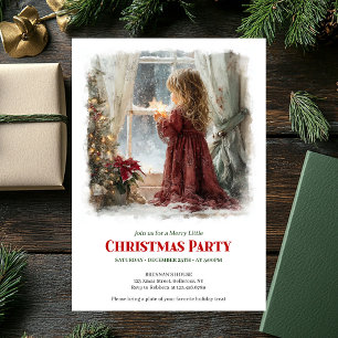 Festive girl awaits Santa printable Christmas Invitation