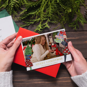 Festive Girl Christmas Illustration with Photo Foil Holiday Card