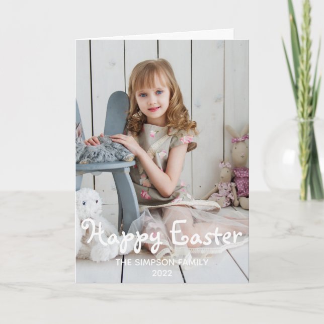 Festive Girl with Rabbits Happy Easter Photo Holiday Card (Front)