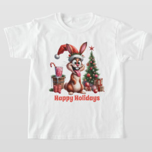 Festive girls Christmas bunny add name T-Shirt