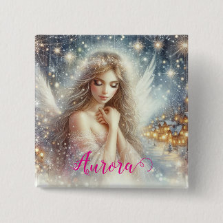 Festive Girly Watercolor Ethereal Frost Snow Angel 15 Cm Square Badge