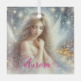 Festive Girly Watercolor Ethereal Frost Snow Angel Glass Tree Decoration