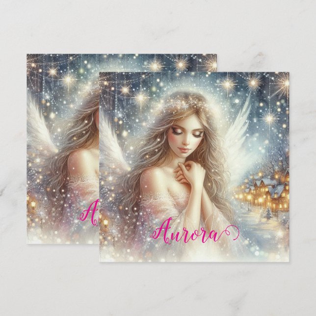 Festive Girly Watercolor Ethereal Frost Snow Angel Holiday Card (Front/Back)