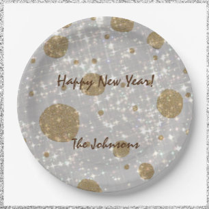 Festive Glitter Happy New Year Paper Plate