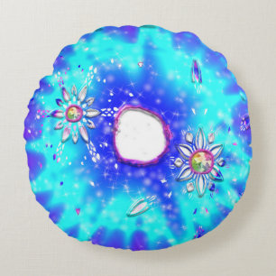 Festive glitter snowflakes round cushion