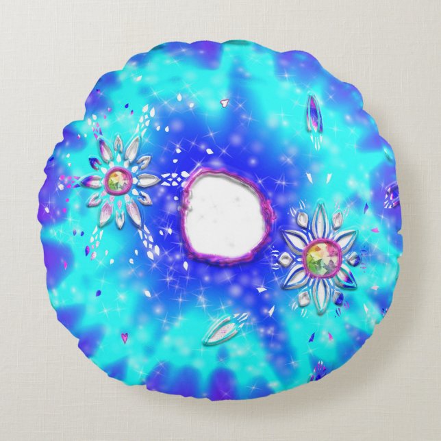 Festive glitter snowflakes round cushion (Front)