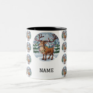 Festive Glow: Reindeer in a Winter Wonderland 2 Two-Tone Coffee Mug