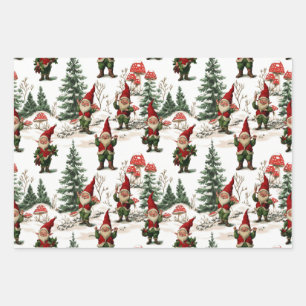 Festive Gnome and Mushroom Woodland Christmas Wrapping Paper Sheet