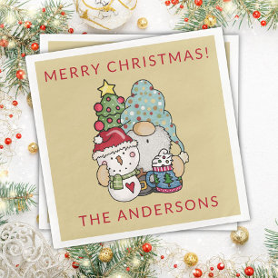 Festive Gnome Snowman Merry Christmas Party Napkin