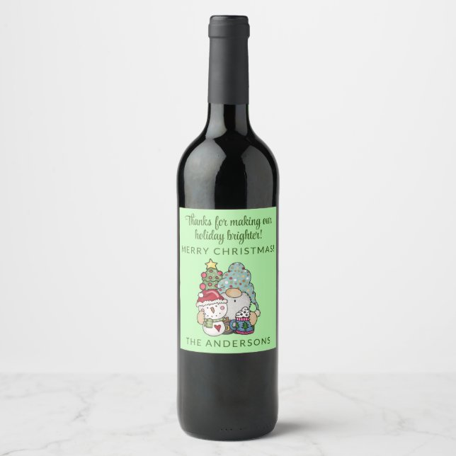 Festive Gnome Snowman Merry Christmas Party Wine Label (Front)
