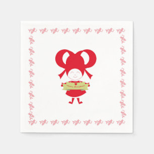 Festive gnome with holly wreaths napkin