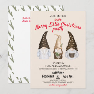 Festive Gnomes Beige Merry Little Christmas Party Invitation