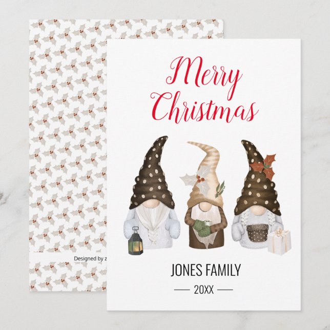 Festive Gnomes Merry Christmas Holiday Card (Front/Back)