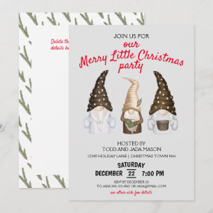 Festive Gnomes Merry Little Christmas Party Grey Invitation
