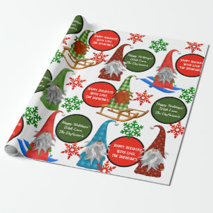 Festive Gnomes Personalised Holiday Wrapping Paper