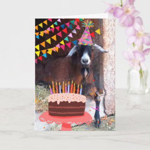 Festive Goat And Birthday Cake Card