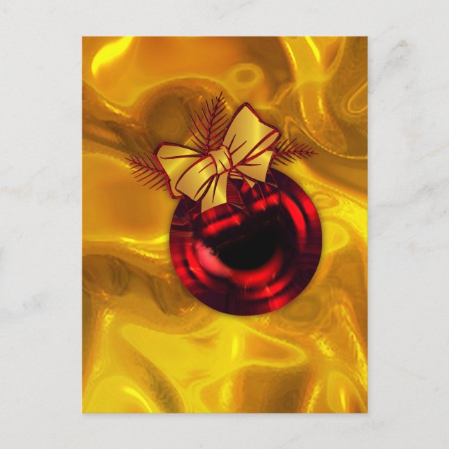 Festive Gold and Red Bauble Christmas Holiday Postcard (Front)