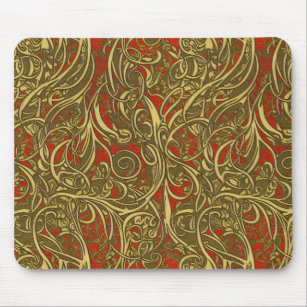 Festive Gold and Red Ornate Celtic Swirling Mouse Mat