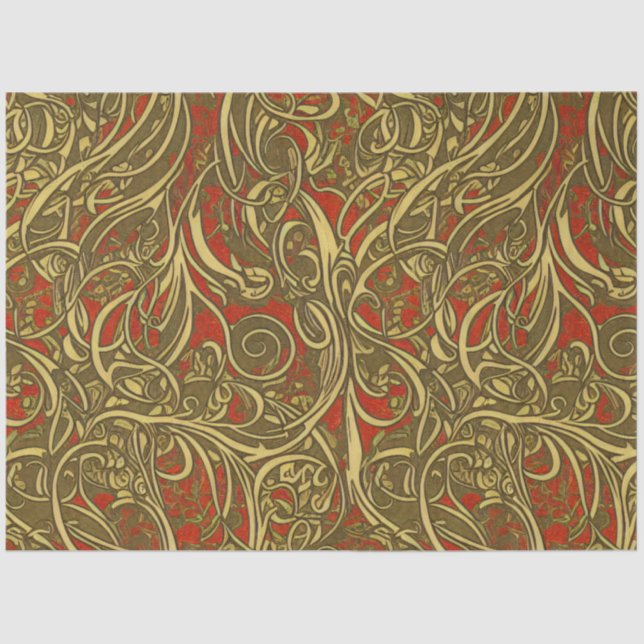Festive Gold and Red Ornate Celtic Swirling Tissue Paper (Front)
