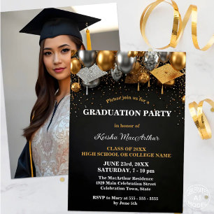Festive Gold and Silver Accents Graduation Party Invitation