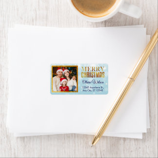 Festive Gold and Snowflake Christmas Photo Label