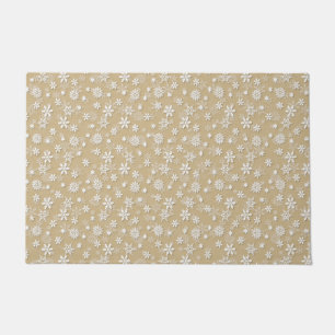 Festive Gold and White Christmas Holiday Snowflake Doormat