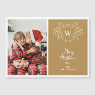Festive gold and white crest photo magnetic card