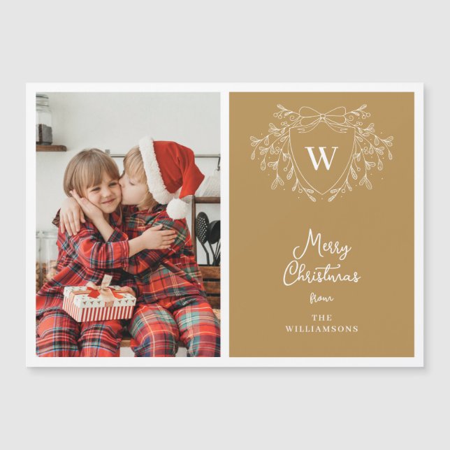 Festive gold and white crest photo magnetic card (Front)