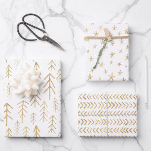 Festive Gold and White Wrapping Paper Sheets