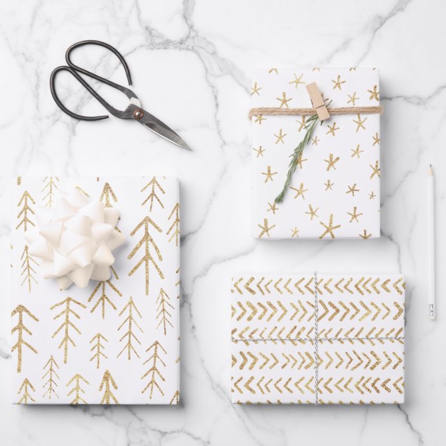 Festive Gold and White Wrapping Paper Sheets (Front)