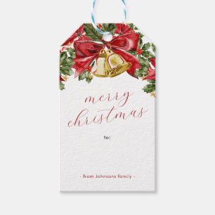 Festive Gold Bells Modern Merry Christmas Gift Tags