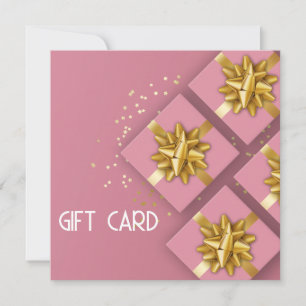 Festive Gold Bow Modern Pink Gift Box Gift Card