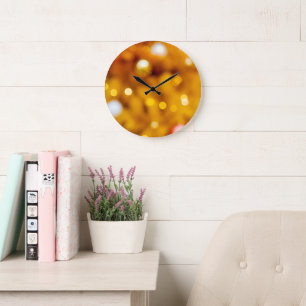 Festive Gold Christmas Bokeh Background Large Clock